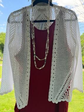 Cottagecore Boho Festival NWT Dressbarn White Open Front Crochet Cardigan Small